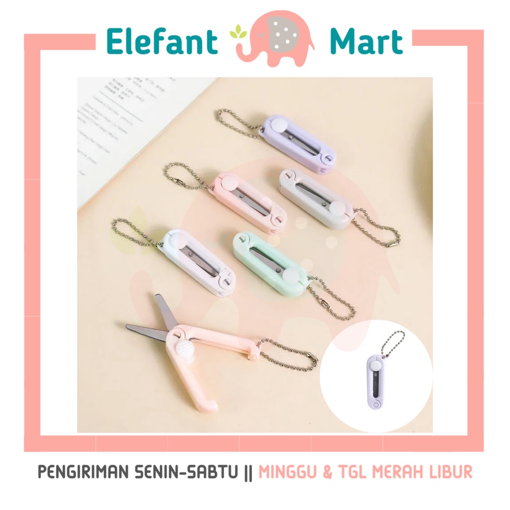 

ELEFANT Gunting Lipat Mini Tarik Pemotong Kertas Paper Cutter Gantungan Tas Kunci Scissors Retractable Portable Folding Lucu