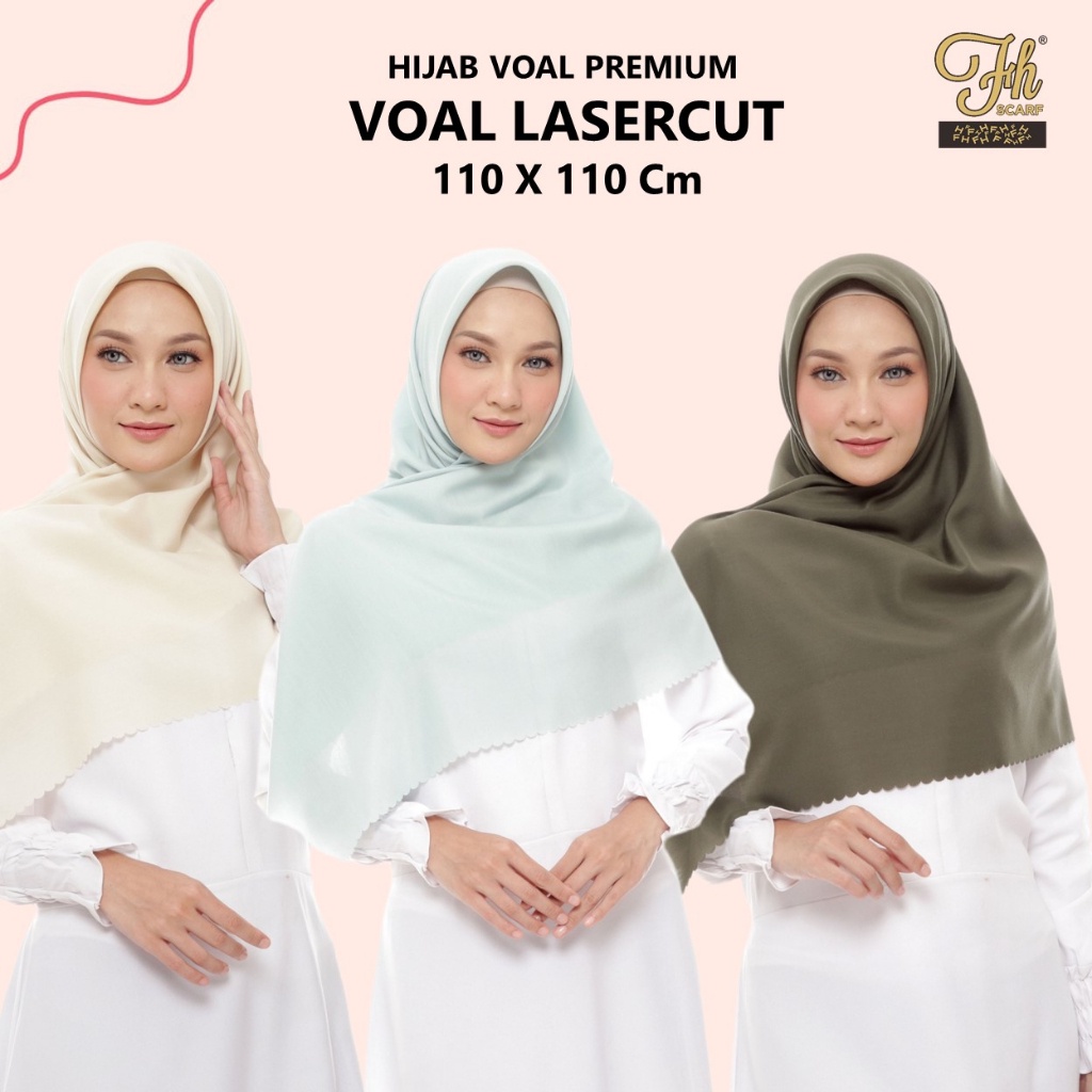 Kerudung Jilbab Hijab Segi Empat Terbaru Polos Voal Lasercut Merah Bata / Dark Army / Mint / Aqua Ma