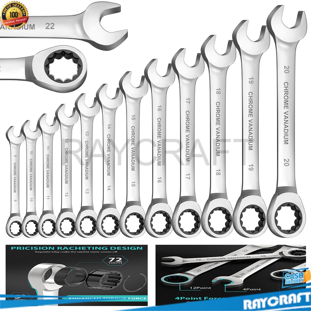 SAIKE Kunci Pas Ring Ratchet Kombinasi Chrome Vanadium 13 mm - CV72 - Silver chrome vanadium ring ge