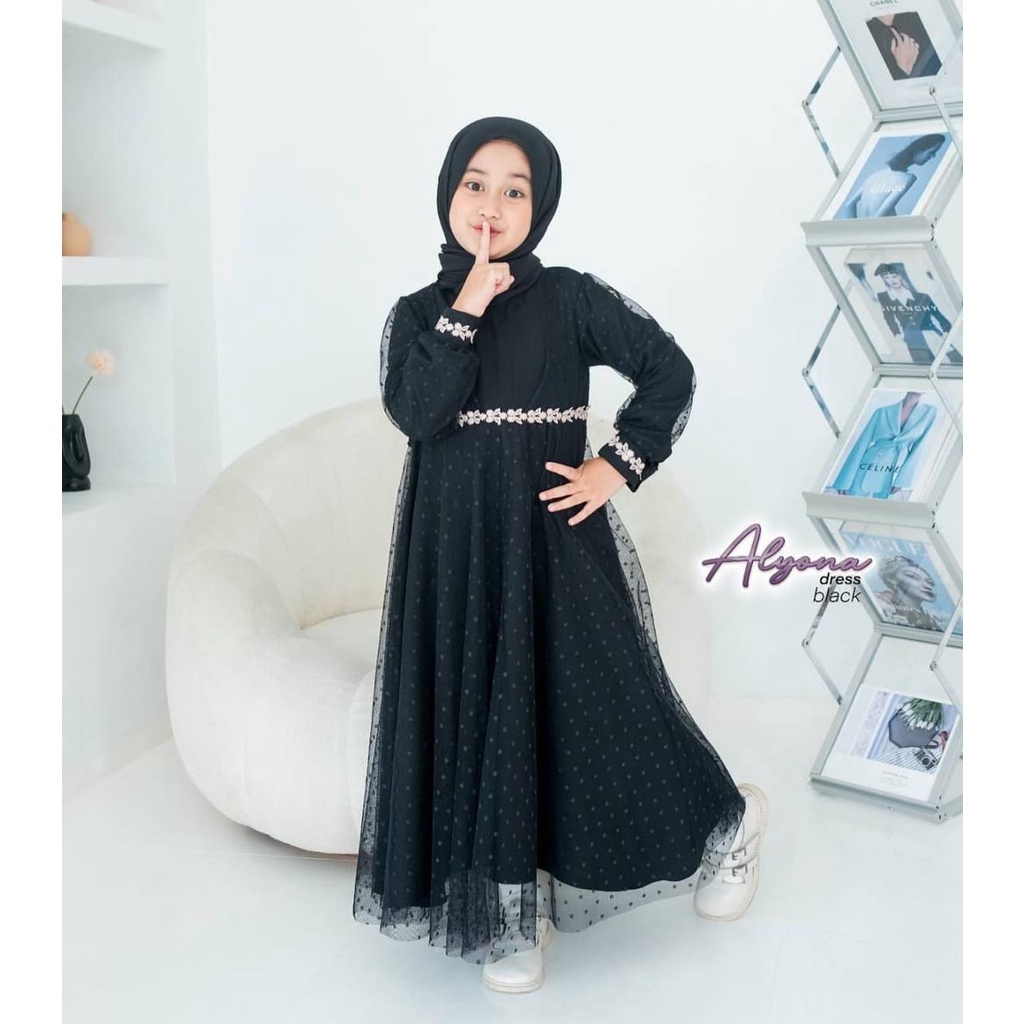 Aliona Kids Gamis Muslim Modern Kekinian Matt Cringkle Airflow Apk Renda Premium All Size Fit To 6-8 Tahun