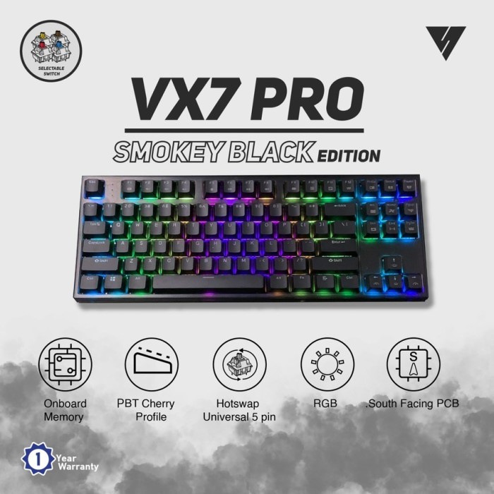 Vortex Series VX7 Pro Smokey RGB Hotswap - Mechanical Gaming Keyboard - Gateron Brown