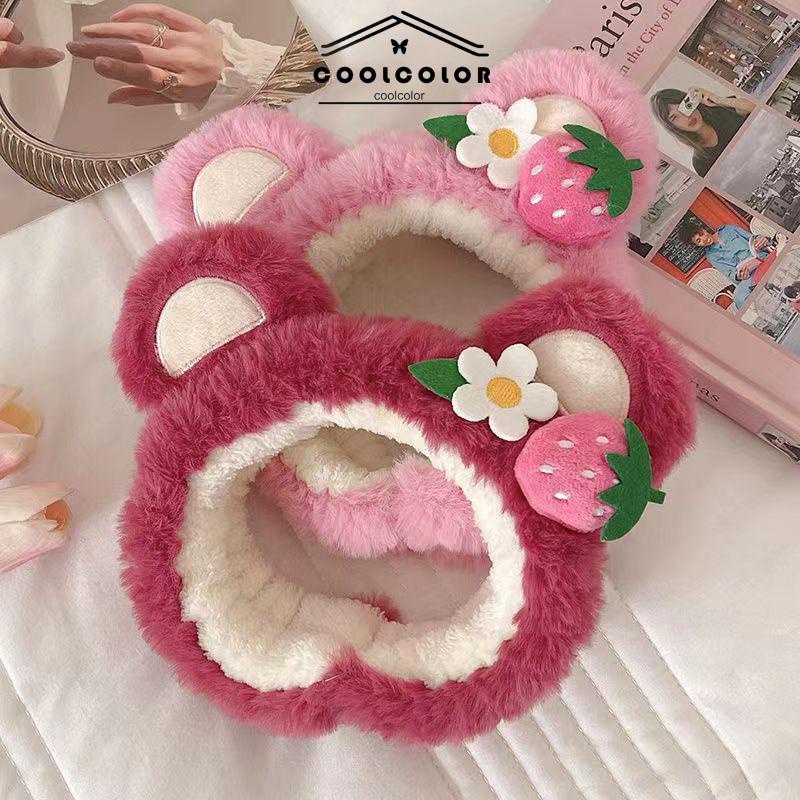 COD❤️Mewah Strawberry Bear Bando Wanita Cuci Muka Ikat Kepala Lucu Jepit Rambut Bulang- cl