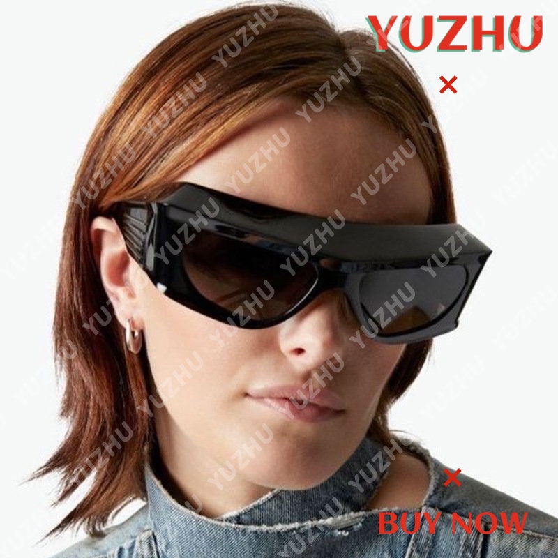 (YUZHU) Futuristik Oversized Frame Kacamata Hitam Y2K Persegi Panjang Bingkai Tebal Keren Sunglasses Unisex