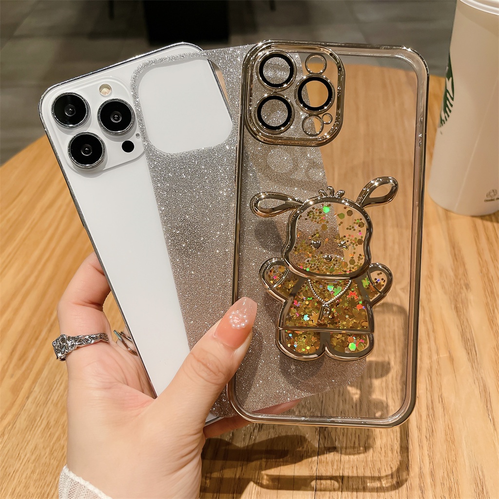 Film Lensa Perlindungan Kamera Mewah Untuk case iPhone 14 Pro Max13 12 Pro Max case 11 case Kreatif Cairan Flow Puppy Clear Shock Protection Lembut Penutup Belakang