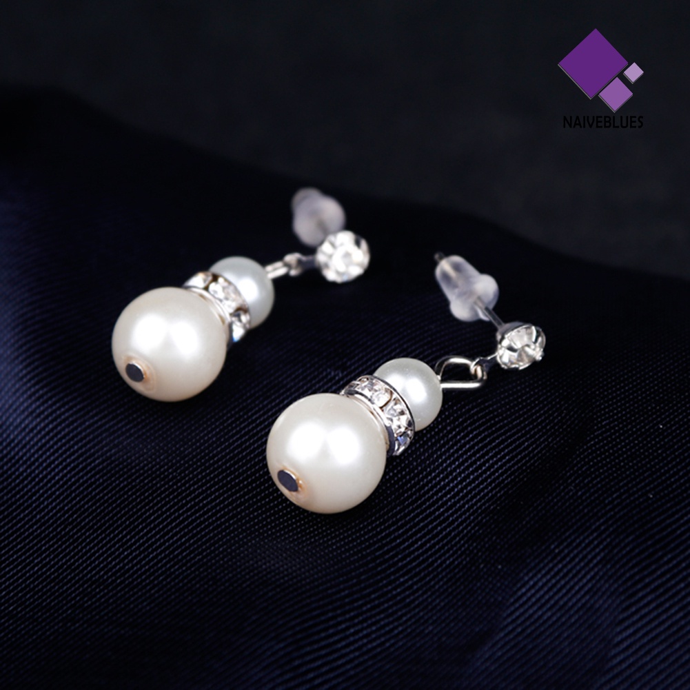 Naiveblue &gt; Wanita Fashion Chic Berlian Imitasi Mutiara Manik-Manik Anting Kalung Set