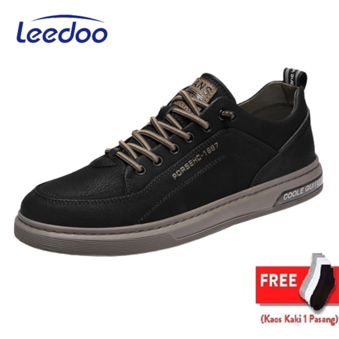 Leedoo Sepatu Casual Sneakers Pria Sepatu Formal Kulit Pria MC421 - Hitam, 39