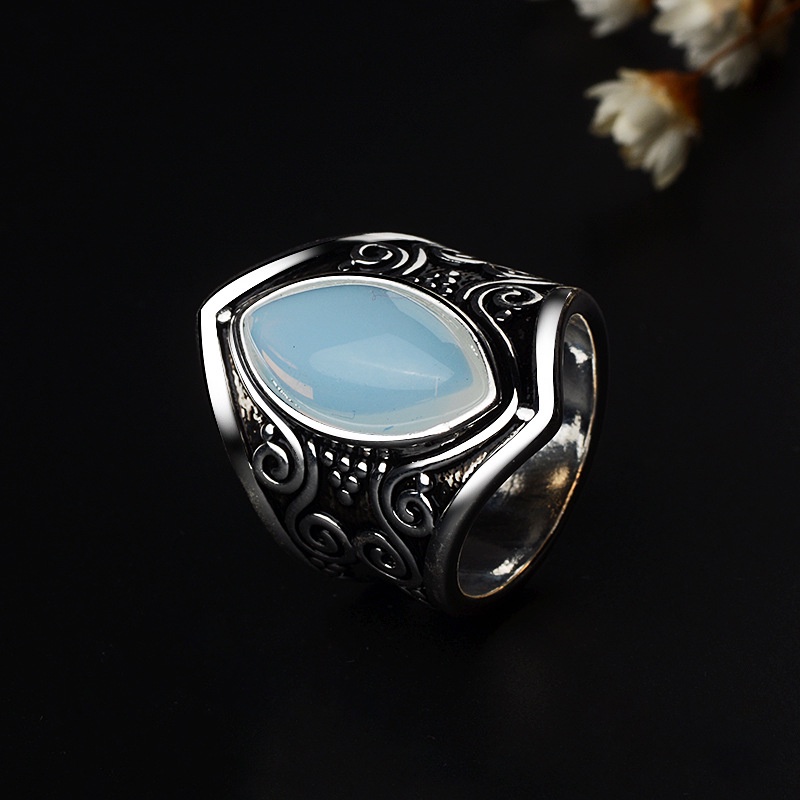 Goldkingdom Fashion Perhiasan Aksesoris Ready Stock Fashion Retro Moonstone Marcasite Cincin Punk Angin Berlebihan Perhiasan Tangan Di Eropa Dan Amerika.