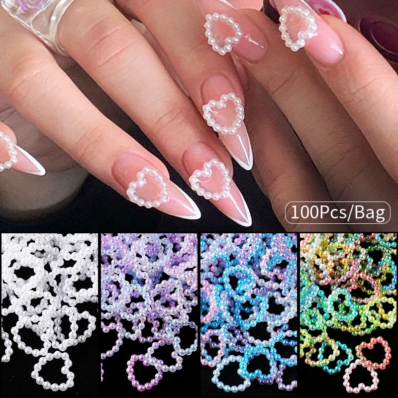 Heart Gold Silver Ikatan Simpul 3D Nail Art Dekorasi Glow-In-Dark Ornamen Hitam Putih Hati Berlian Imitasi Aksesoris Kuku