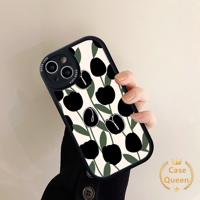 Case Realme C53 C55 C12 C17 C2 C3 C11 C30 C20 C25s 9i 8c21 GT C17 5i 8i 7i C35 C15 C25Y C31 C20A C21Y 6s 6i 6 5 10 4G 8Pro Simple Bunga Tulip Hitam Couple Cover