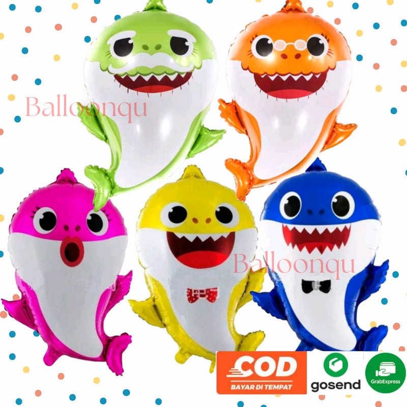 Balon Baby Shark Shape 60cm / Balon Foil Karakter Shark