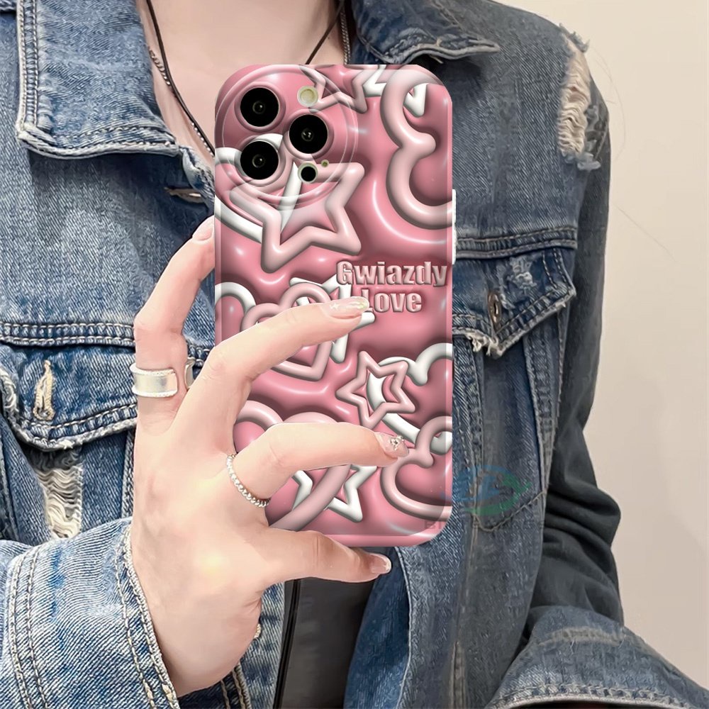 Realme 10 C55 C15 C12 C25S C11 C20 realme5 5i 6i C3 8i C21Y C25Y Biru Dan Pink Love Star Silikon Airbag Case Binteacase