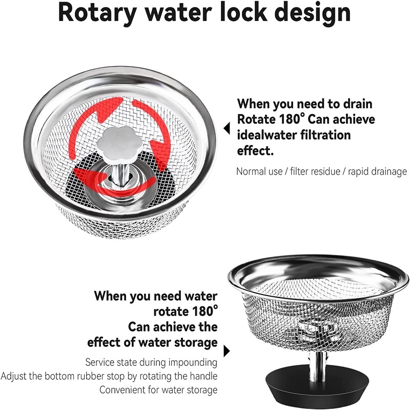 Baskom Air Lantai Rambut Penangkap Bulu Wastafel Dapur Sisa Makanan Saringan Anti Bau Anti Sumbat Serba Serbi Trapper180° Saringan Got Stainless Steel Rotatory