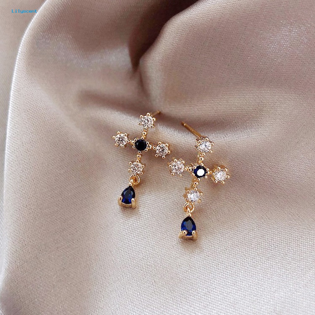 Lilyscent Fashion Wanita Safir Imitasi Berlian Imitasi Alloy Cross Ear Stud Earrings Perhiasan Hadiah