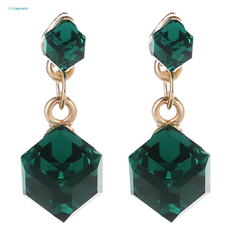 Lilyscent Wanita Fashion Geometris Kubus Berlian Imitasi Liontin Stud Earrings Perhiasan Pesta