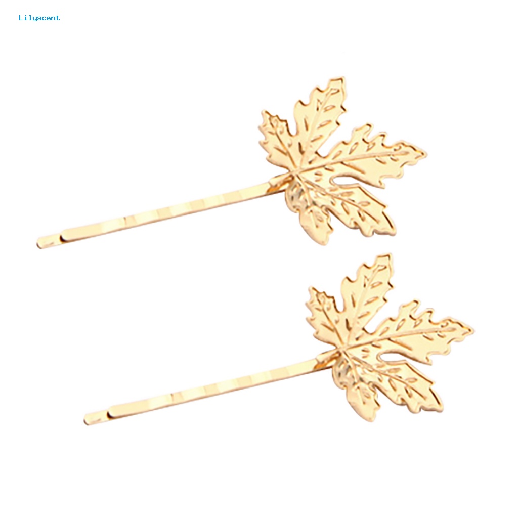 Lilyscent 2Pcs Elegan Maple Leaf Alloy Hairpin Rambut Klip Wanita Hiasan Kepala Aksesoris