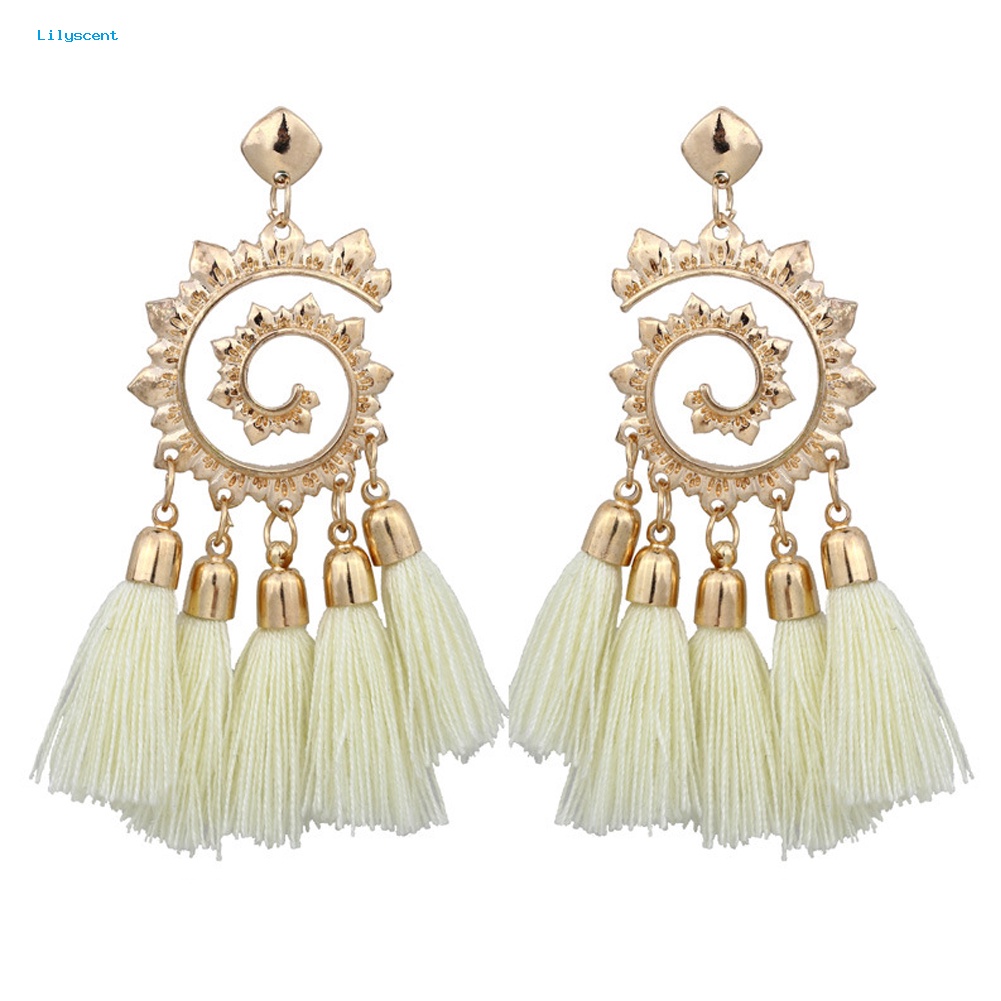 Lilyscent Bohemian Wanita Spiral Liontin Benang Rumbai Menjuntai Drop Earrings Perhiasan Hadiah