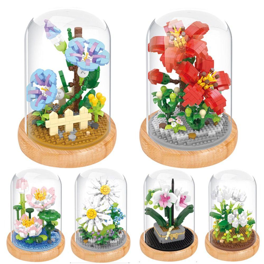 Needway   Ornamen Bunga Blok Bangunan Untuk Anak Flower Block Hadiah Ornamen Pot Puzzle Rakitan Dekorasi Rumah Ornamen Rumah Interaksi Mainan Diy Blok Bangunan