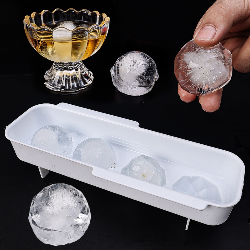 Cetakan Es Sederhana 4kisi Cetakan Es Batu Bulat Whiskey Maker Ball Mould Hoki Puck Cooler Box Kreatif Food Grade PP Membuat Es Untuk Aksesoris Dapur