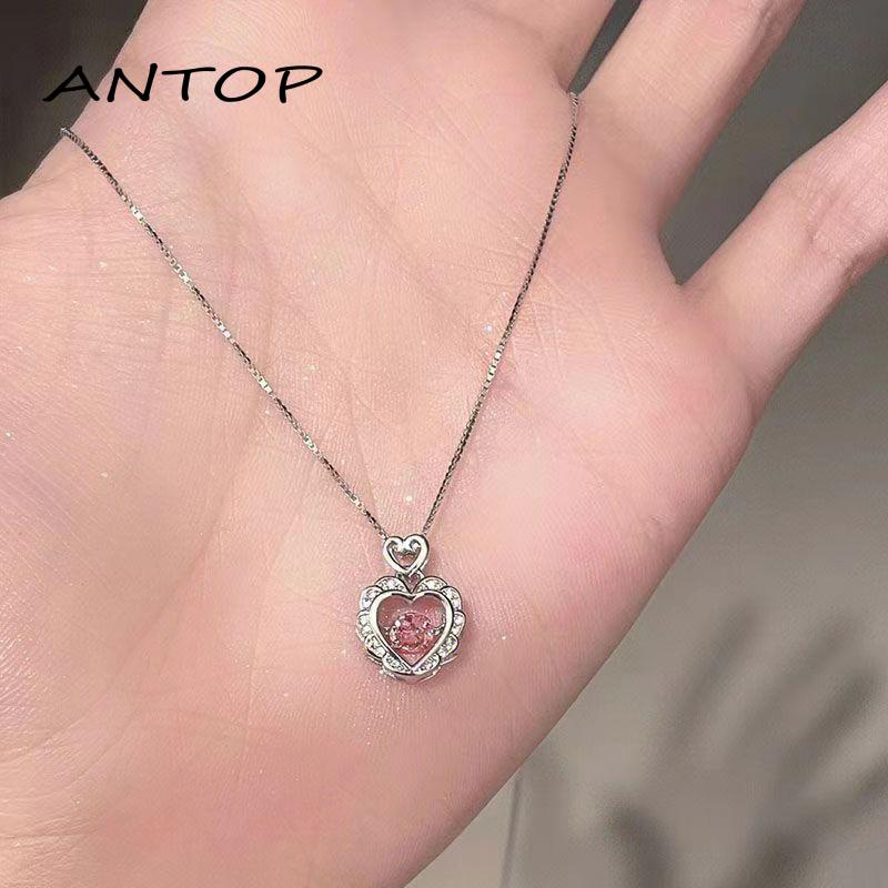 [Antop] Kalung Rantai Klavikula Liontin Mutiara Cinta Berlian Warna Pink Jahitan Wanita Desain Niche Manis Keren Ringan Mewah Rantai