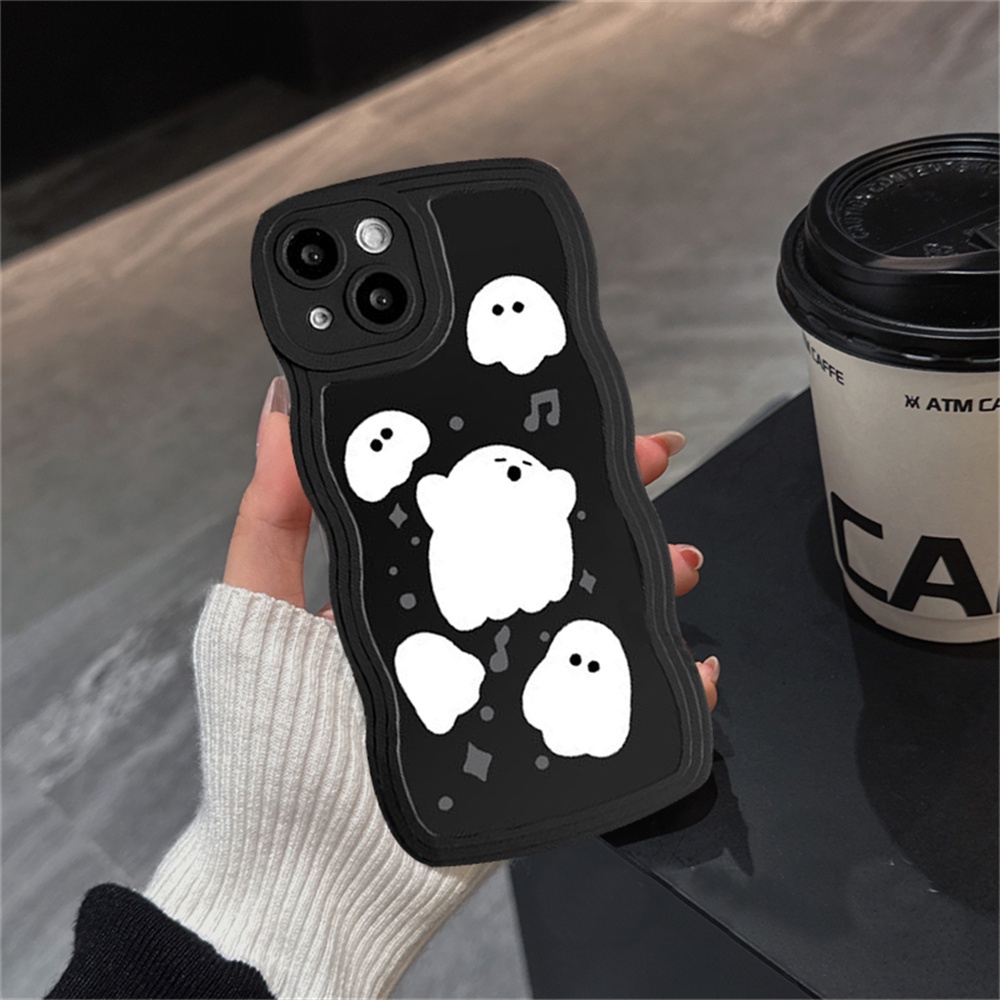 Cute Case Samsung A04E A04S A04 A13 A03 A03S A50 A50S A30S A23 A22 A21S A12 A02S A11 A51 A10 A30 A52 A52S M12 A71 A53 A32 Kartun Hantu Gelombang Tepi TPU Phone Case Cover