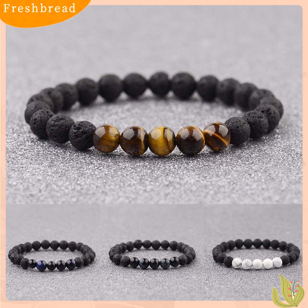 &lt; Freshbread &gt; Unisex Sederhana Batu Alam Tiger Eye Manik-Manik Penyembuhan Gelang Perhiasan Elastis