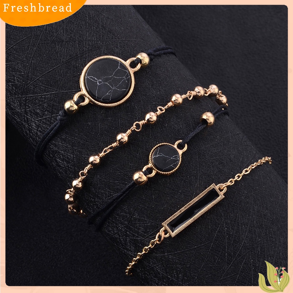 &lt; Freshbread &gt; 4Pcs/Set Wanita Bohemian Bulat Bar Batu Pesona Gelang Tali Rantai Bangle Perhiasan