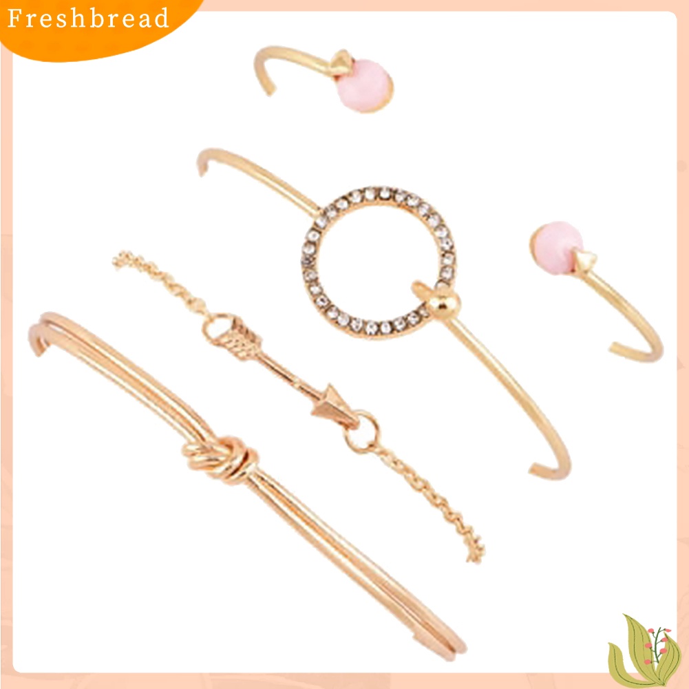 &lt; Freshbread &gt; 4Pcs/Set Wanita Simpul Panah Berlian Imitasi Bertatahkan Lingkaran Pesona Gelang Bangle Perhiasan