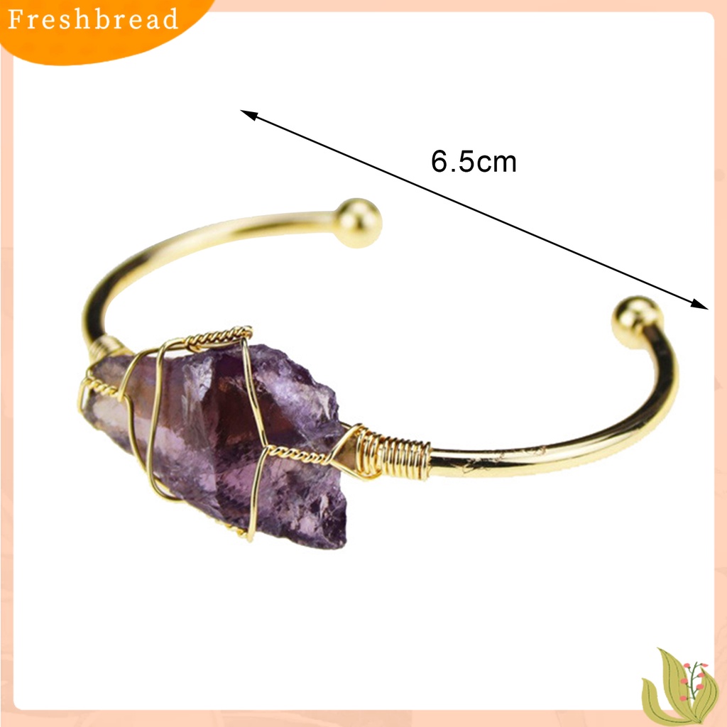 &lt; Freshbread &gt; Wanita Gelang Kawat Bungkus Batu Alam Paduan Tidak Teratur Batu Pembukaan Adjustable Bangle Perhiasan Hadiah