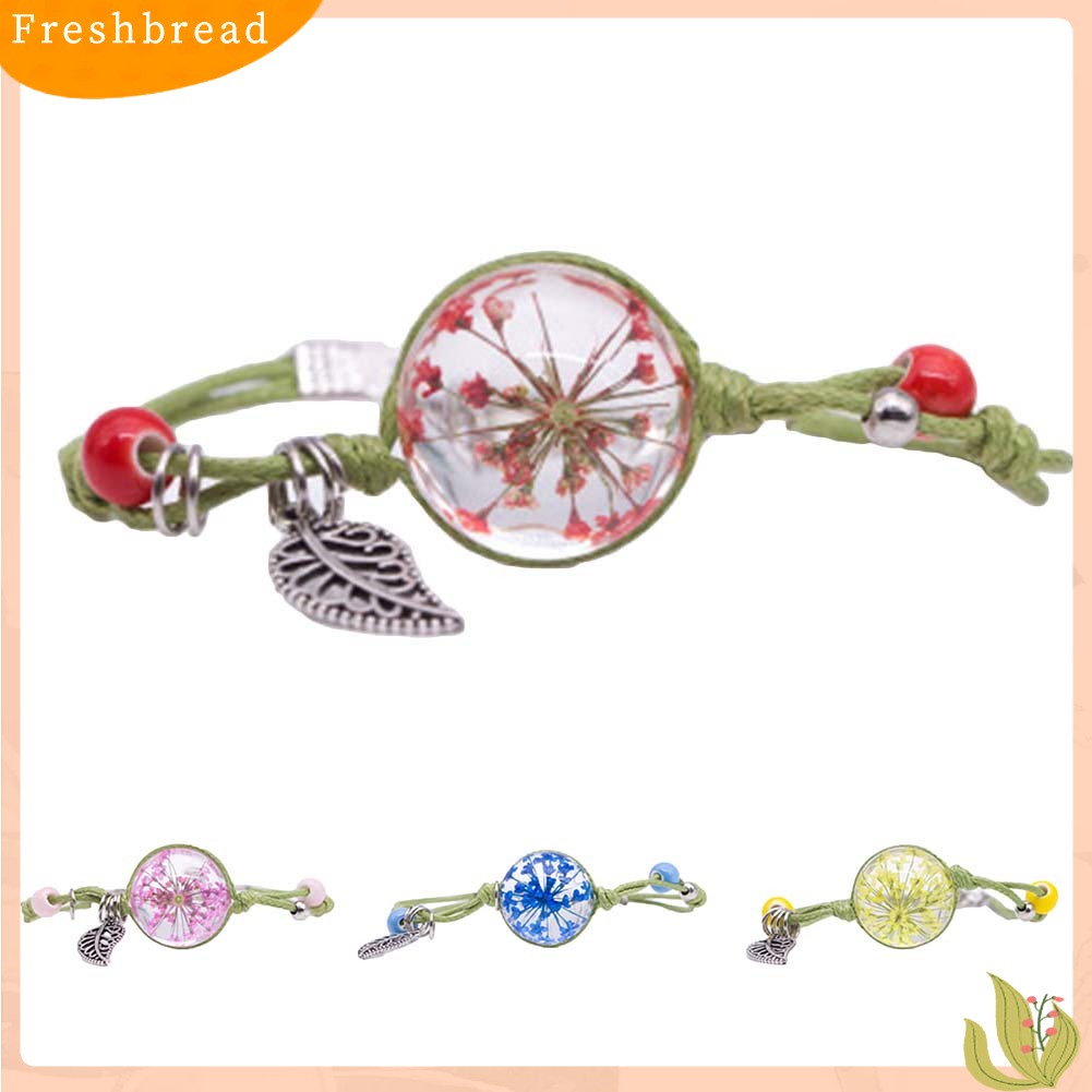 &lt; Freshbread &gt; Fashion Wanita Bunga Kering Kaca Cabochon Pesona Handmade Anyaman Gelang Hadiah