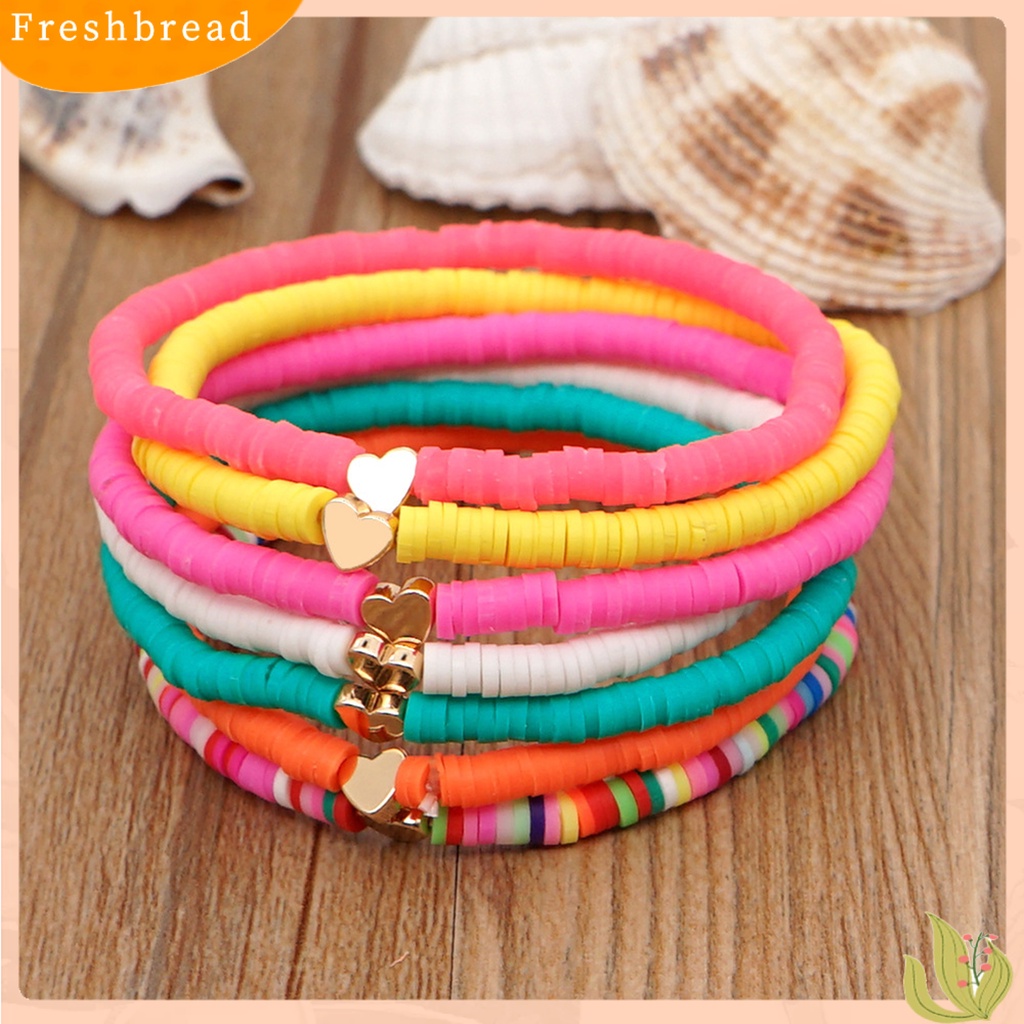 &lt; Freshbread &gt; Gelang Perempuan Manik-Manik Gaya Bohemian Buatan Tangan Hias Pengerjaan Halus Hias Ringan Multicolor Polymer Clay Flat Beads Bracelet Wanita Aksesori