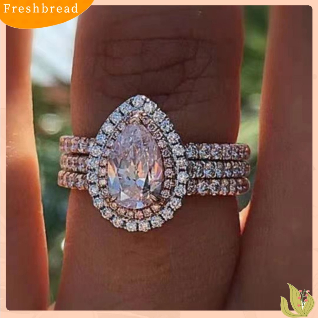 &lt; Freshbread &gt; Cincin Kawin Shiny Bentuk Tetesan Air Tiga Lapis Anti-Cacat Kristal Imitasi Hias Mewah Stainless Elegan Pernikahan Circlet Untuk Prom