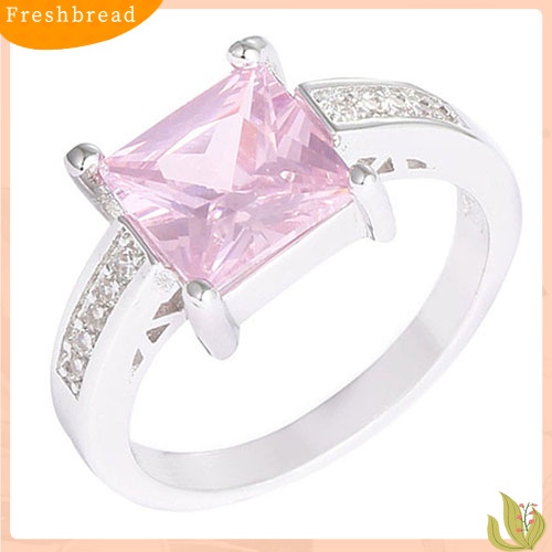 &lt; Freshbread &gt; Cincin Wanita Perak Lapis Pink Kotak Cubic Zirconia CZ Shiny Finger Ring Us7 8 9