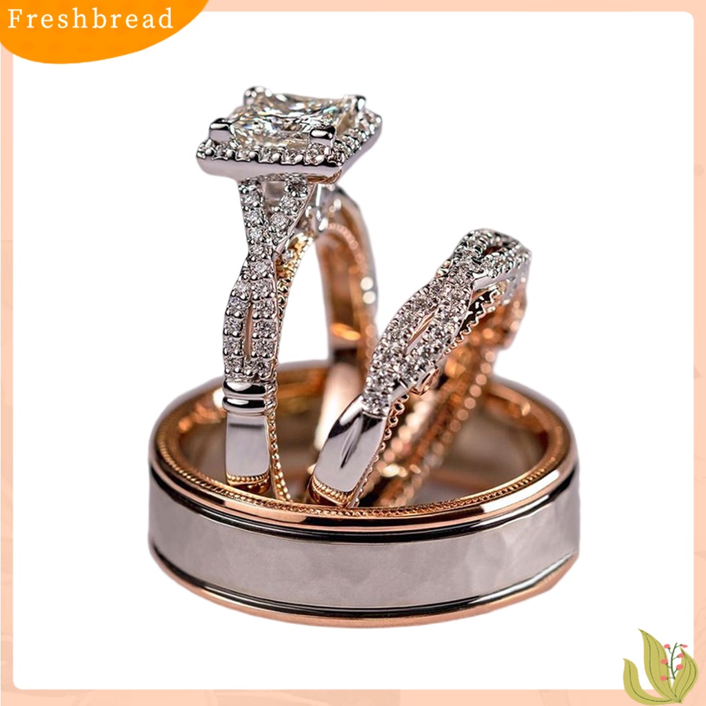 &lt; Freshbread &gt; 3 Pcs Wanita Cincin Mewah Geometris Mengkilap Cubic Zirconia Hias Berkilau Hadiah Wanita Lamaran Rings Perhiasan Pernikahan Aksesori Busana