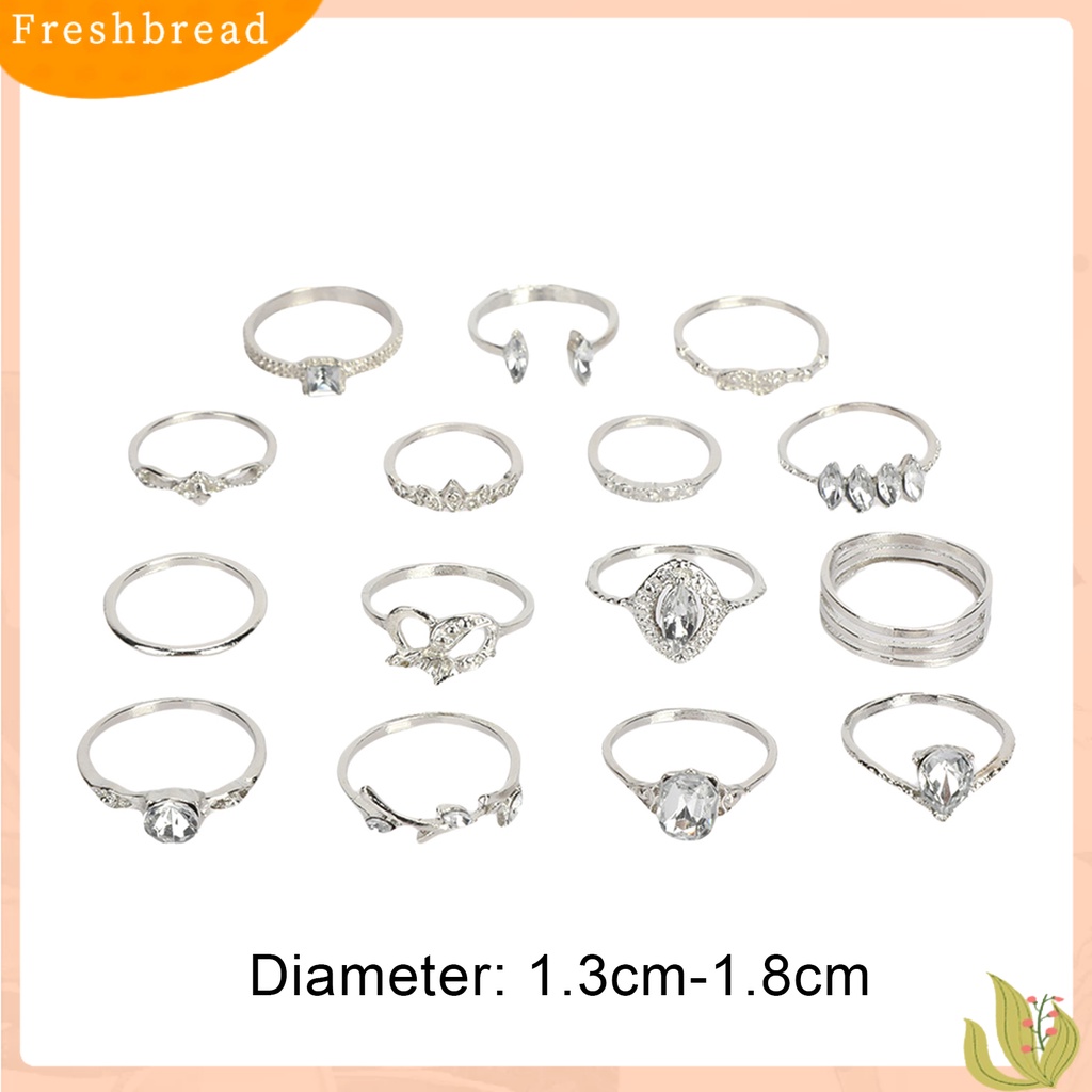 &lt; Freshbread &gt; 15Pcs/Set Wanita Bohemian Berlian Imitasi Stackable Finger Rings Hadiah Perhiasan Untuk Pakaian Sehari-Hari