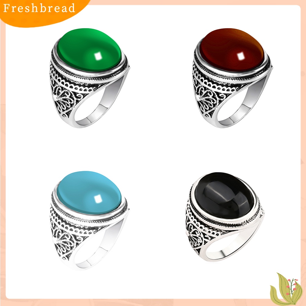 &lt; Freshbread &gt; Retro Oval Buatan Batu Akik Ukir Wanita Jari Cincin Pesta Pernikahan Perhiasan Hadiah