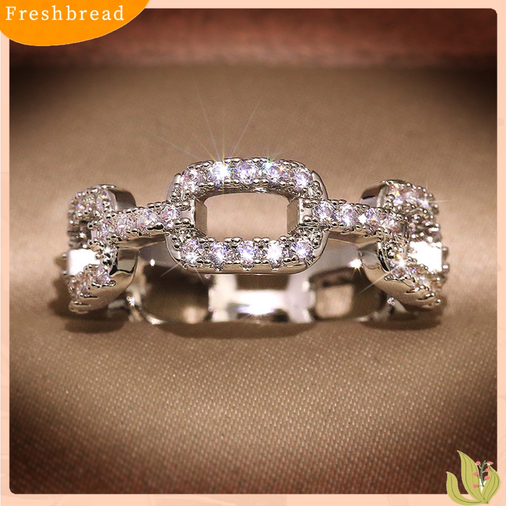 < Freshbread > Wanita Kreatif Geometris Rantai Tembaga Penuh Berlian Imitasi Bertatahkan Cincin Perhiasan Hadiah