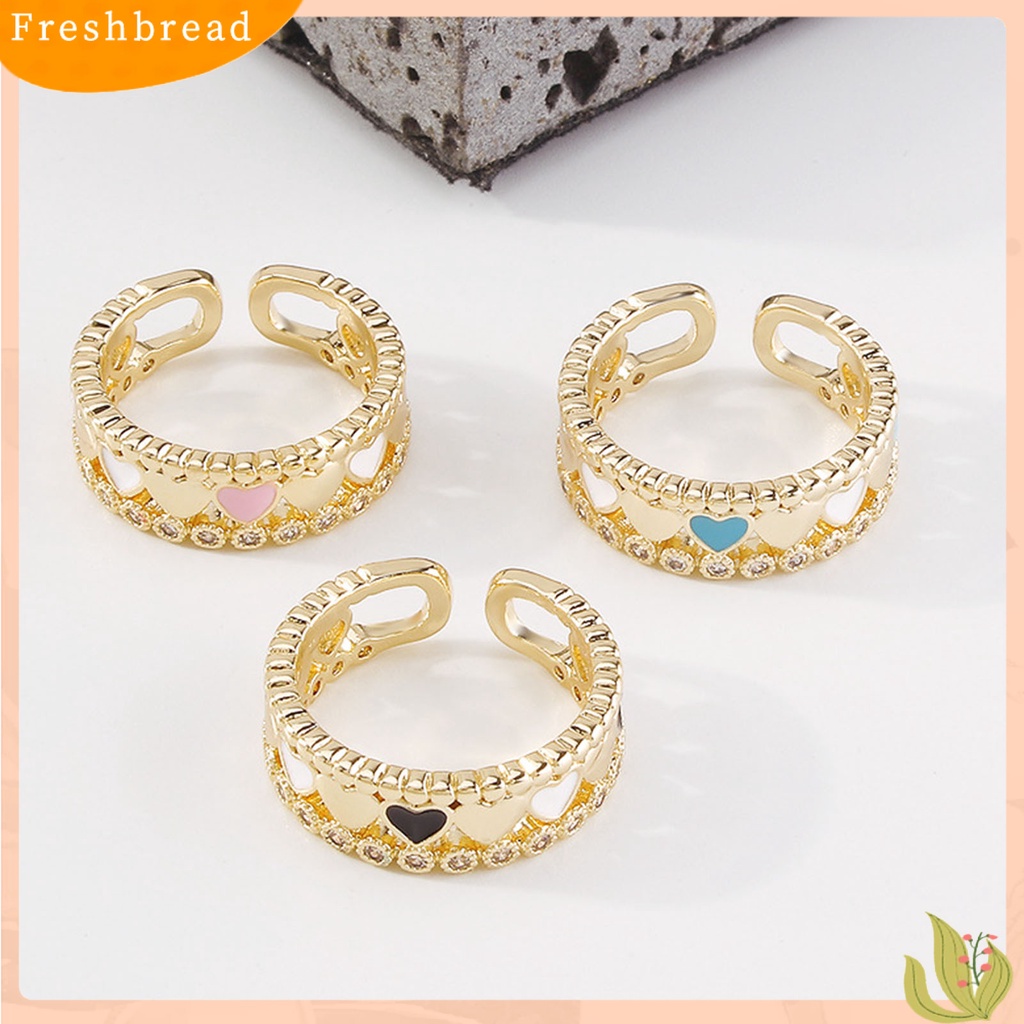 &lt; Freshbread &gt; Wanita Cincin Berongga Keluar Jantung Elegan Bersinar Cubic Zirconia Jari Cincin Perhiasan Aksesori