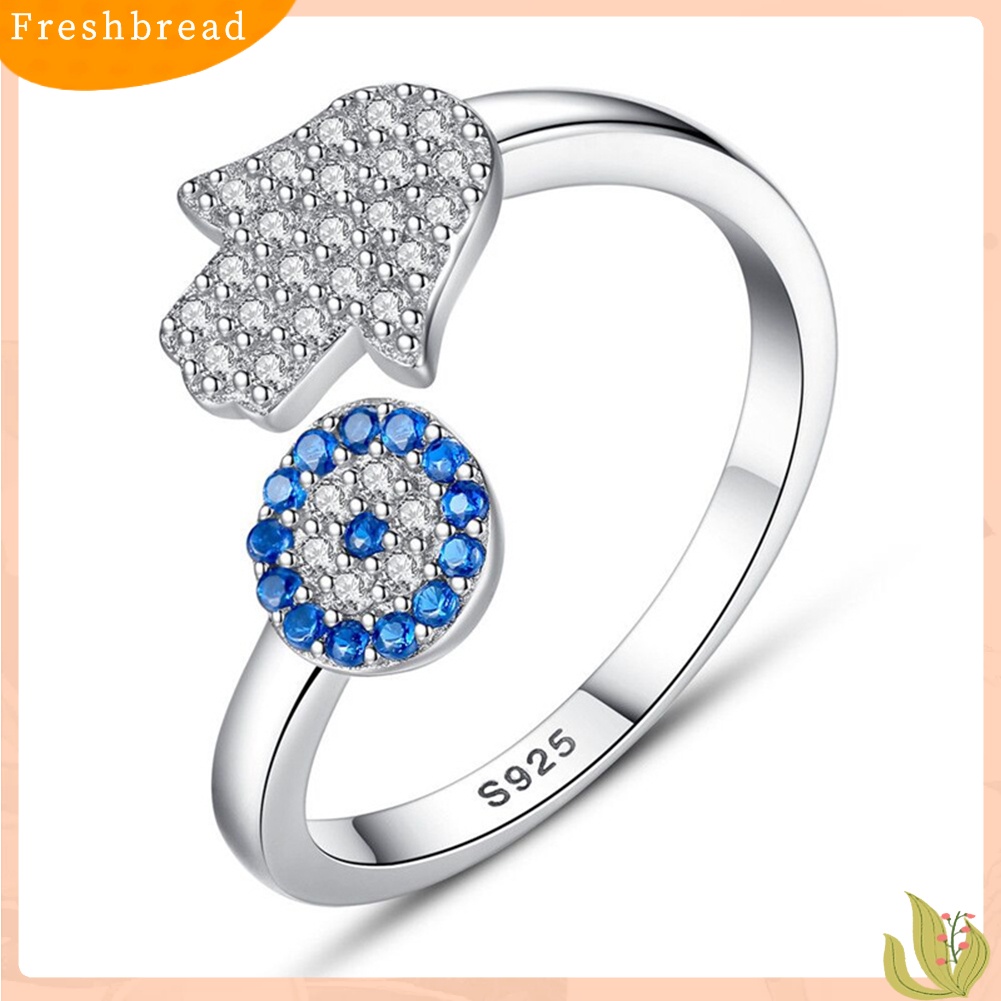 &lt; Freshbread &gt; Wanita Fashion Bunga Hamsa Tangan Berlian Imitasi Bertatahkan Jari Terbuka Cincin Perhiasan Hadiah
