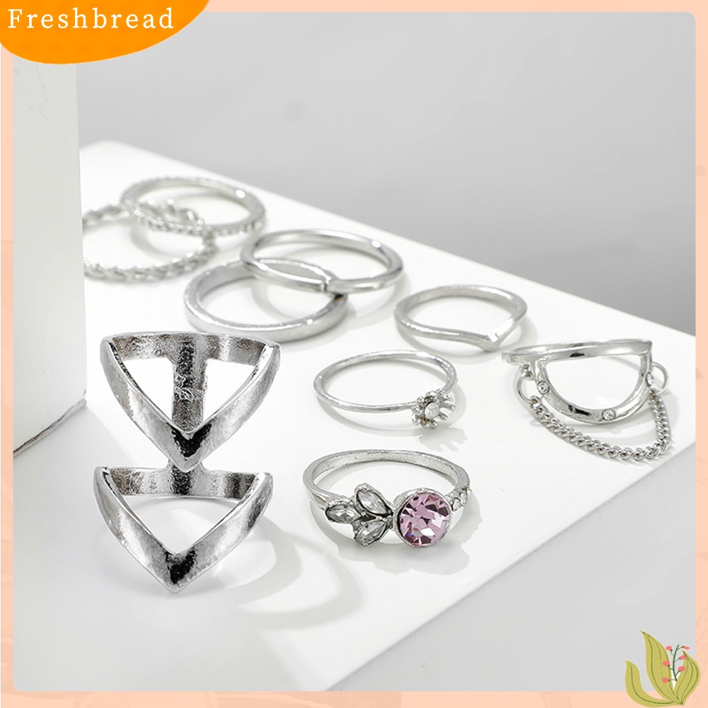 &lt; Freshbread &gt; 7/9Pcs Fashion Wanita Bintang Bulan Segitiga Geometris Jari Cincin Set Perhiasan Hadiah