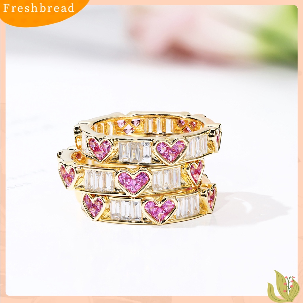 &lt; Freshbread &gt; Wanita Cincin Peach Hati Berlian Imitasi Perhiasan Berongga Keluar Cubic Zirconia Finger Ring Hadiah Ulang Tahun