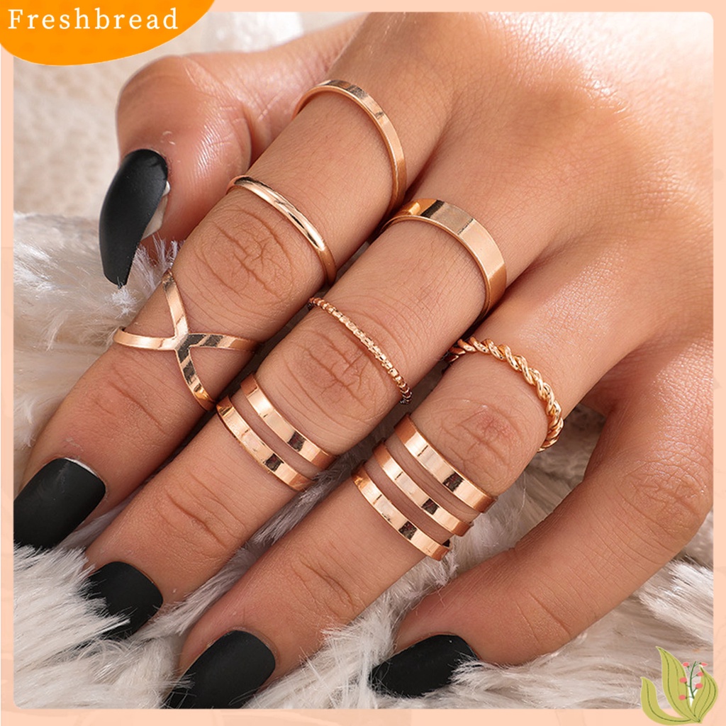 &lt; Freshbread &gt; 8Pcs/Set Cincin Fashion Cincin Jari Desain Melintir Geometris Dapat Ditumpuk Elegan Untuk Wanita