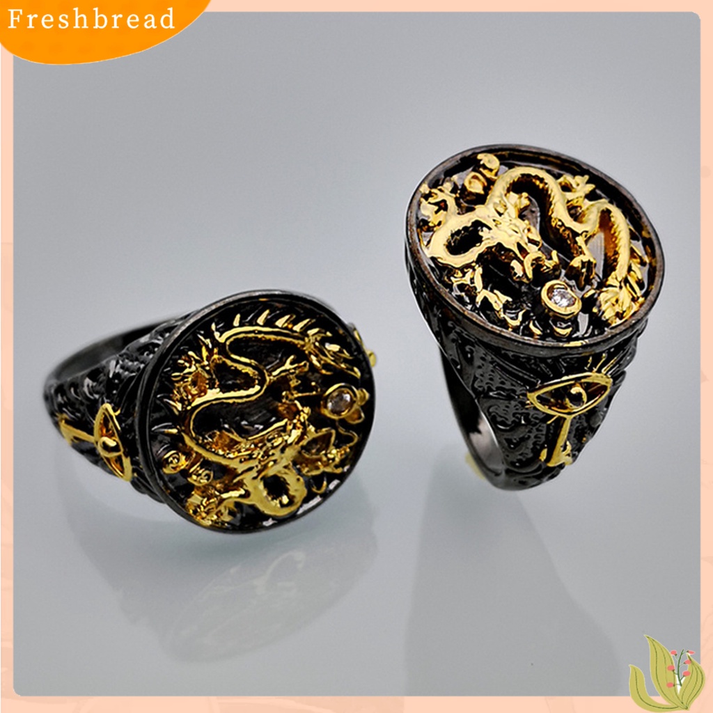 &lt; Freshbread &gt; Pria Cincin Berlapis Emas Two-tone Vintage Geometris Electroplating Dekorasi Hadiah Naga Cina Laki-Laki Jari Cincin Aksesoris Perhiasan Untuk Hadiah