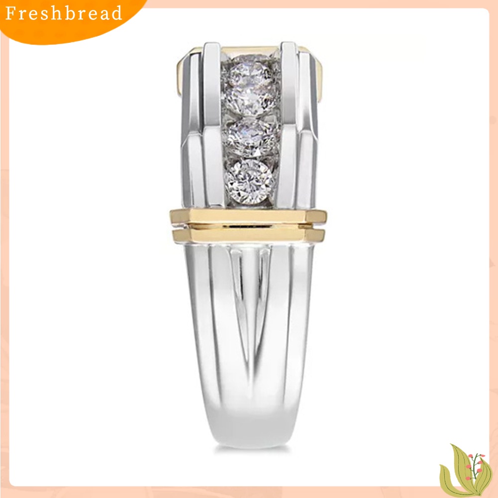 &lt; Freshbread &gt; Fashion Pria Berlian Imitasi Bertatahkan Dua Warna Jari Cincin Hadiah Perhiasan Pesta Pernikahan