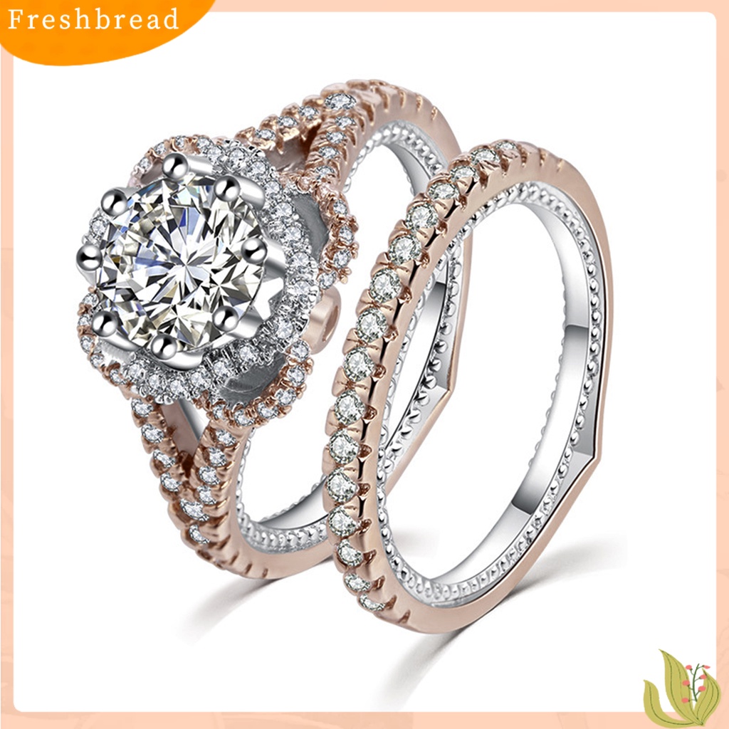 &lt; Freshbread &gt; 2 Pcs Temperamen Indah Kilau Terang Electroplating Engagement Rings Berlian Imitasi Mengkilap Wanita Jari Cincin Perhiasan Aksesoris