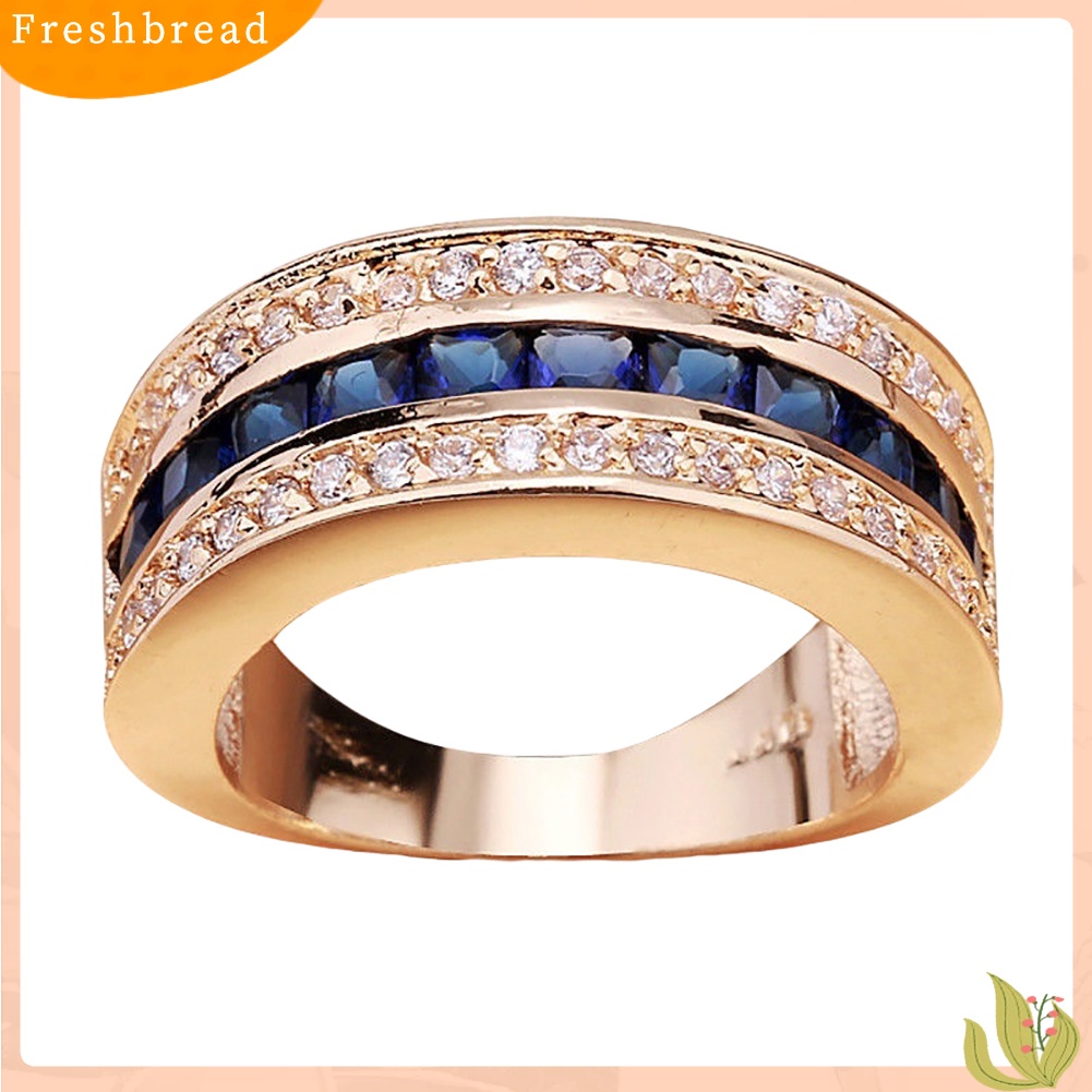 &lt; Freshbread &gt; Fashion Unisex Berlian Imitasi Mengkilap Bertatahkan Perhiasan Cincin Jari Pertunangan Pengantin