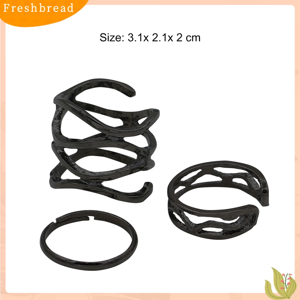 &lt; Freshbread &gt; Cincin Adjustable Halus Hitam Vintage Knuckle Stackable Rings Untuk Pesta