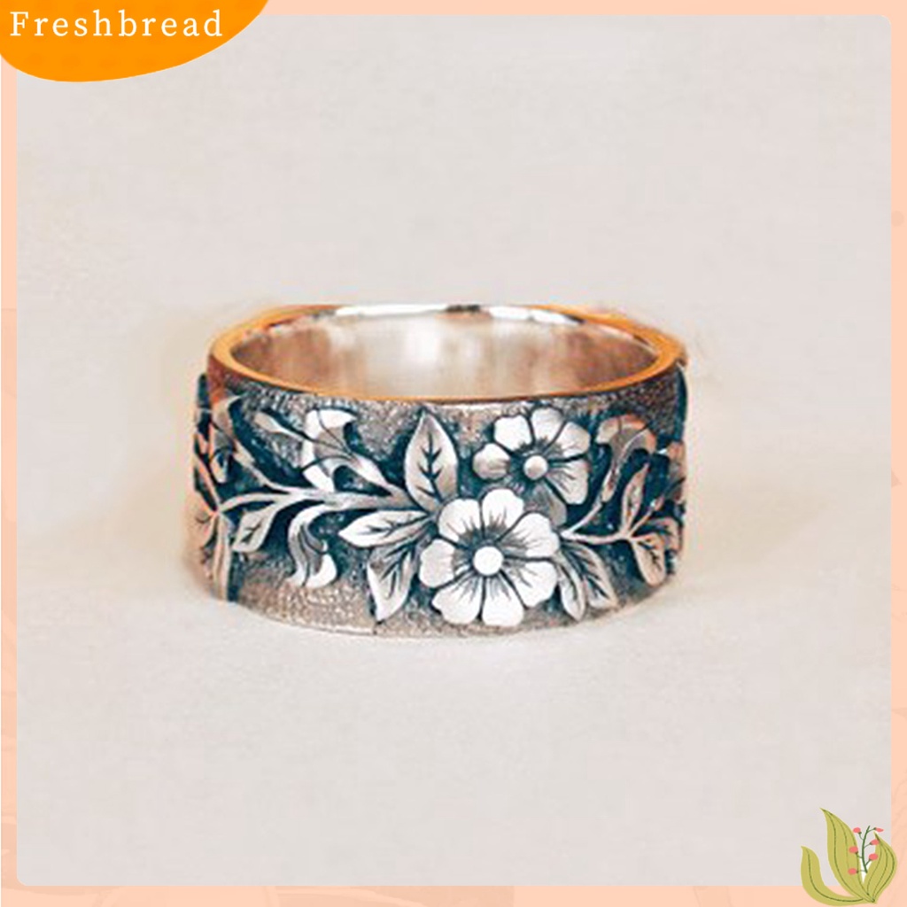 &lt; Freshbread &gt; Burung Pola Bunga Unisex Cincin Retro Warna Paduan Lebar Hip Hop Jari Cincin Aksesori Perhiasan