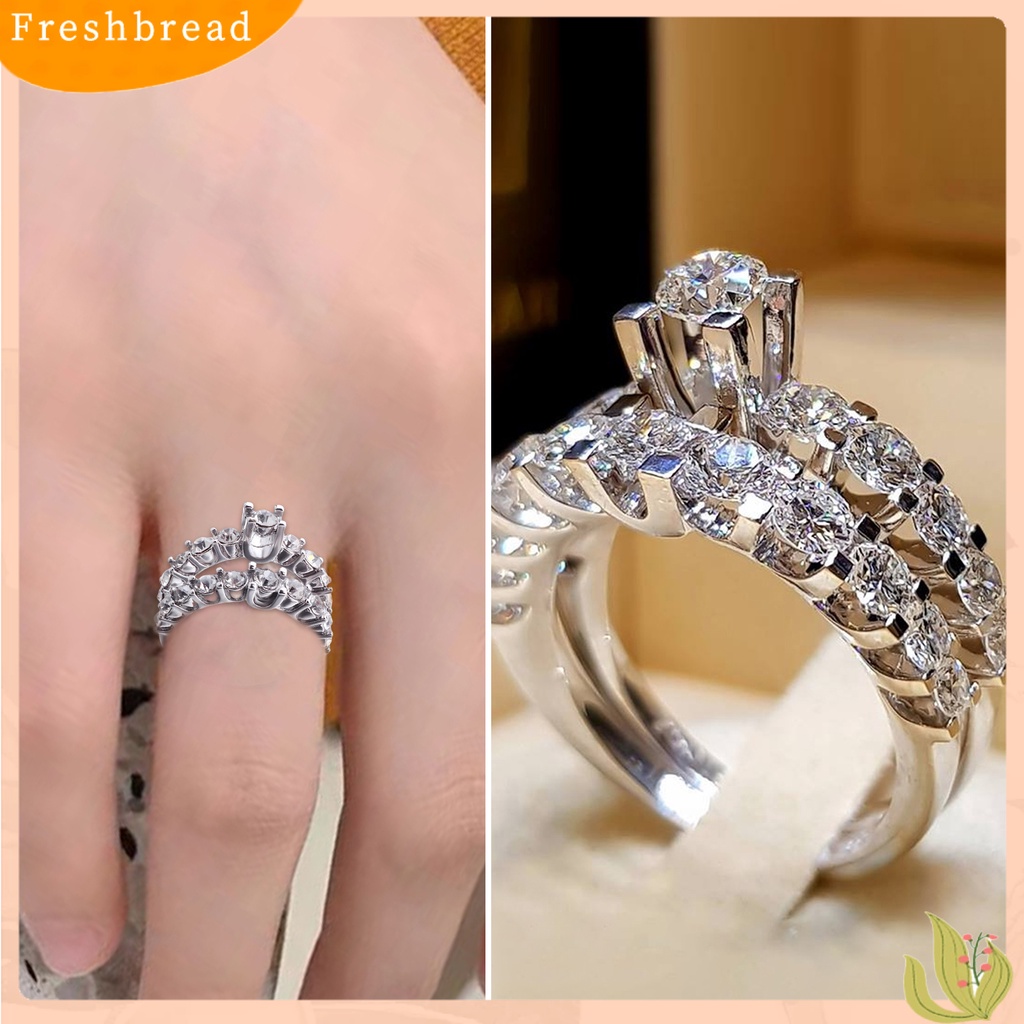 &lt; Freshbread &gt; 2Pcs Cincin Wanita Permata Imitasi Mengkilap Berkilau Geometris Electroplating Dekorasi Hadiah Berbentuk Hati Pernikahan Pertunangan Rings Perhiasan Untuk Pesta