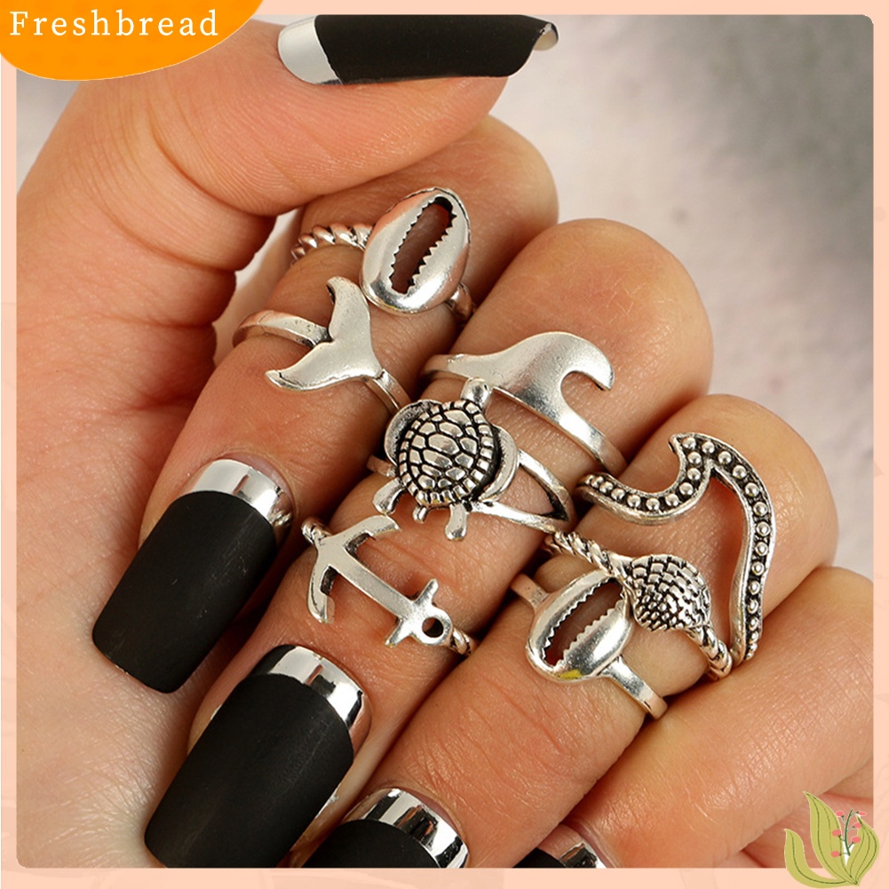 &lt; Freshbread &gt; 8Pcs/Set Wanita Fashion Boho Turtle Knuckle Ring Charming Gift Set Susun