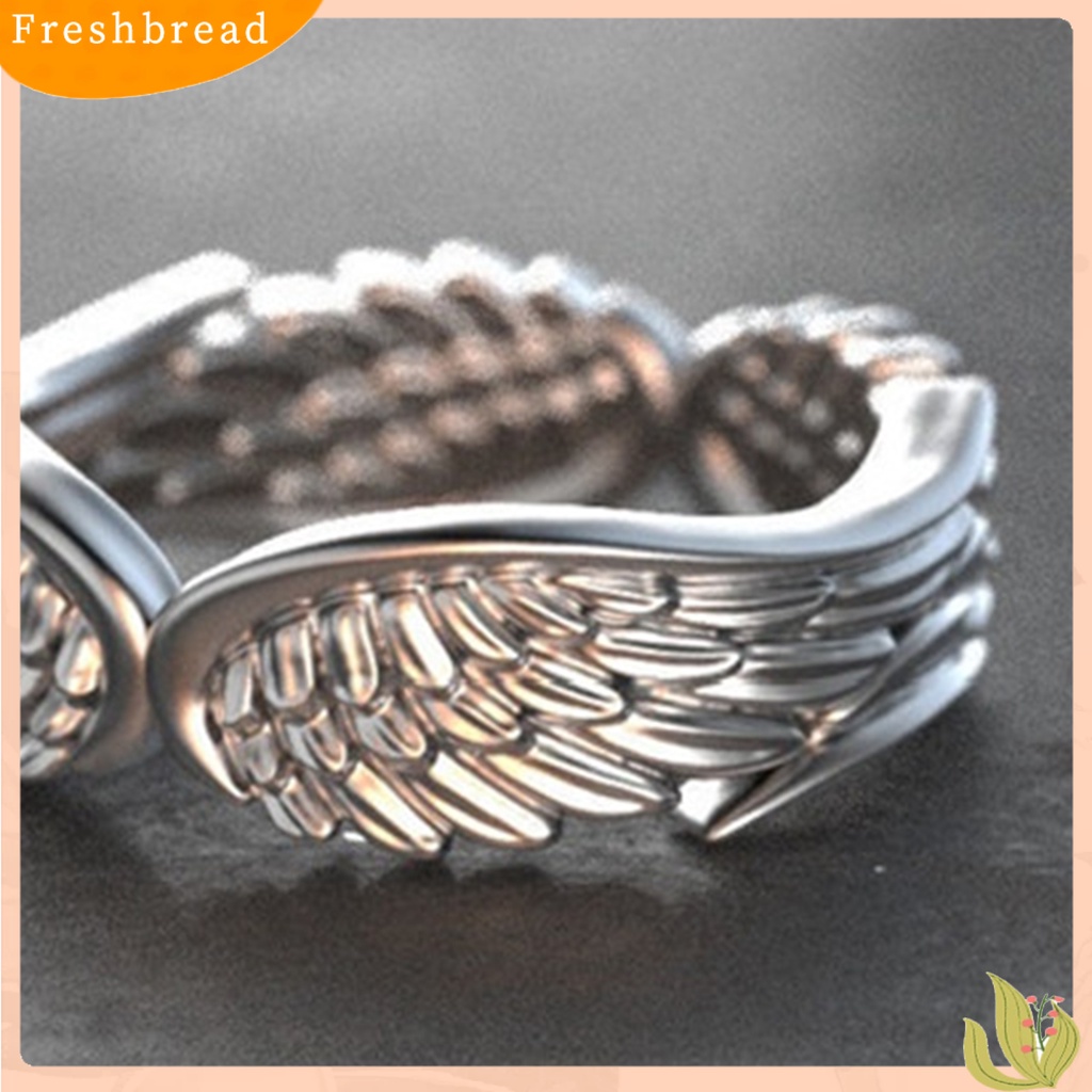 &lt; Freshbread &gt; Pria Cincin Warna Perak Retro Vintage Dipoles Punk Hadiah Hypoallergenic Sayap Malaikat Jari Cincin Fashion Perhiasan